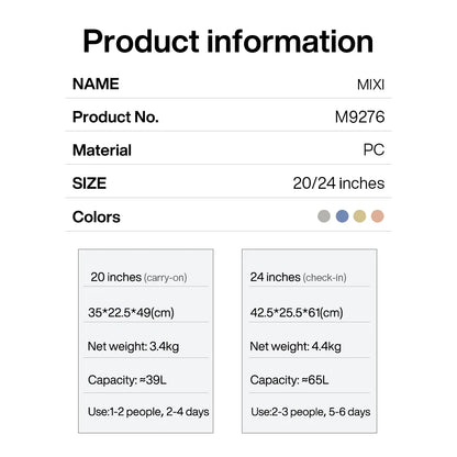 حقيبة سفر رائعة بمقبض واسع من ميكسي, مقاس 24 بوصة بعجلات للنساء والرجال مقاس 20 بوصة تصميم براءة اختراع للمقصورة 