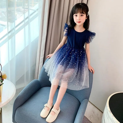 LJMOFA Summer Girl Dress Princess Star Sleeveless Tulle Tutu Dress for 4-8Y Kids Birthday Party Shaggy Dress Child