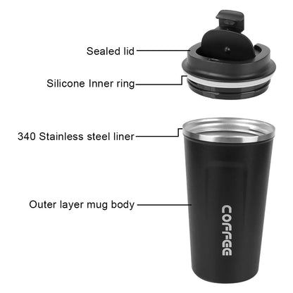 Thermo Cafe Car Thermos Mug for Tea Water Coffee Leak_Proof Travel 380/510ML Double Stainless Steel