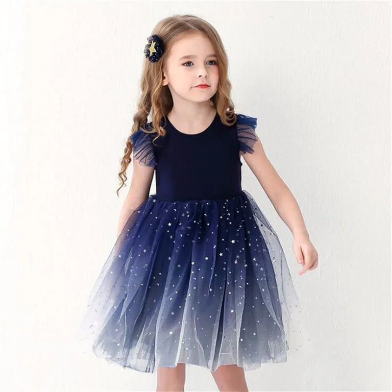 LJMOFA Summer Girl Dress Princess Star Sleeveless Tulle Tutu Dress for 4-8Y Kids Birthday Party Shaggy Dress Child