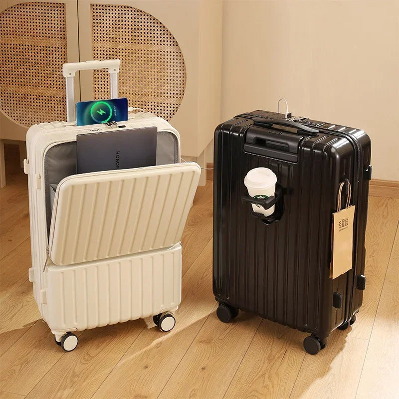 Luggage Female Fully Open Small Passenger Compartment Multi-functional Charging Travel Trolley Case Password Box