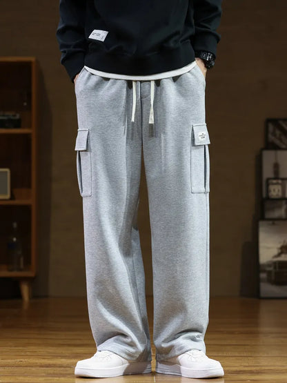 Autumn New Sweatpants Men Multi-Pockets Drawstring Cotton Casual Track Pant Male Loose Straight Trousers Large Size 8XL