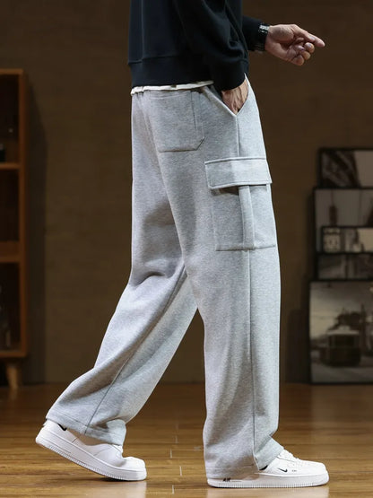 Autumn New Sweatpants Men Multi-Pockets Drawstring Cotton Casual Track Pant Male Loose Straight Trousers Large Size 8XL