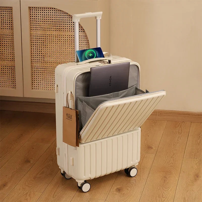 Luggage Female Fully Open Small Passenger Compartment Multi-functional Charging Travel Trolley Case Password Box