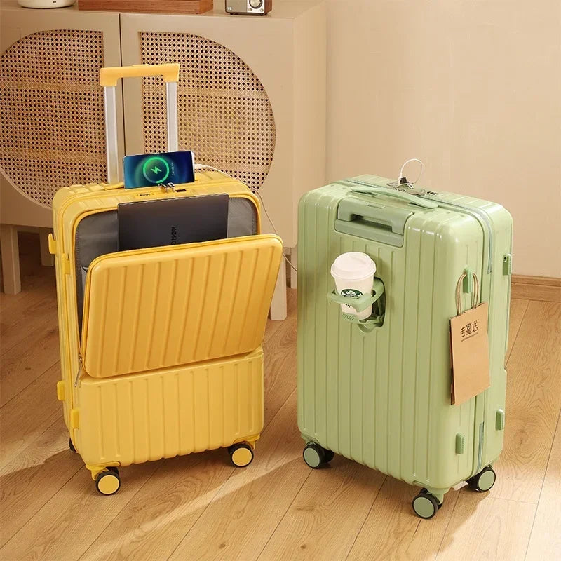 Luggage Female Fully Open Small Passenger Compartment Multi-functional Charging Travel Trolley Case Password Box