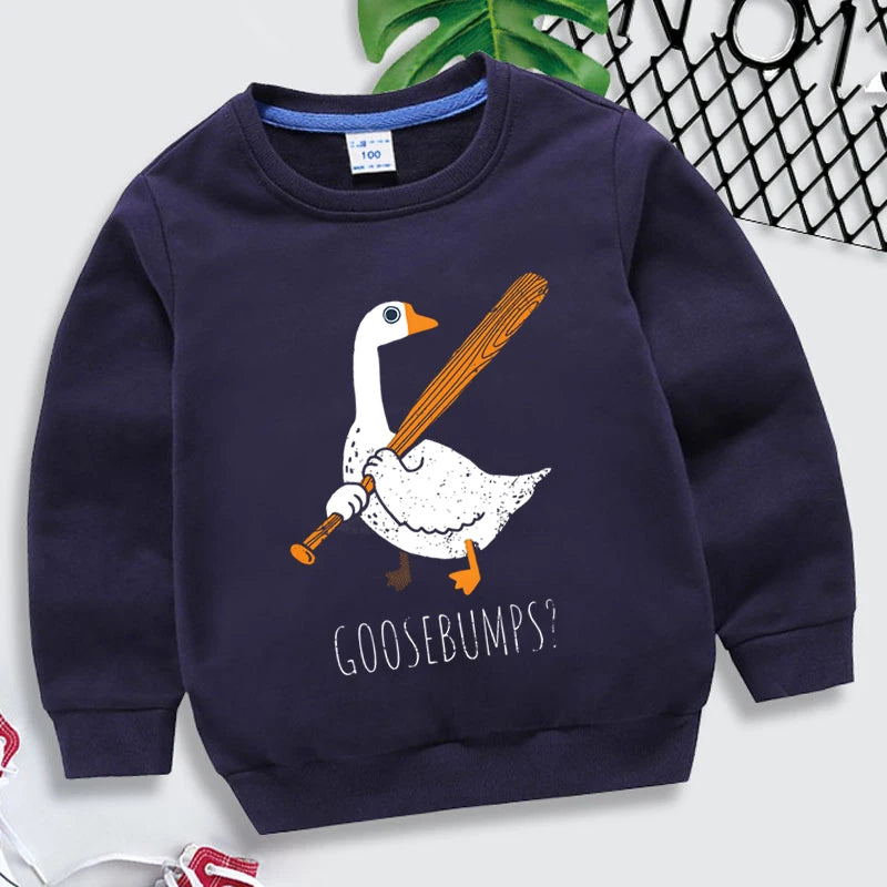 Big Goose Goosebumps Graphic Kid Hoodie Cartoon Anime Pullover Girls Long Sleeve Streetwear Kawaii Boys Clothes Goose Sweatshirt