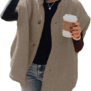Hongqizo Women’s Oversized Fuzzy Fleece Vest – Warm Sherpa Button-Down Jacket with Pockets