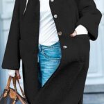 Aoang Women’s 2025 Longline Sherpa Coat – Fuzzy Faux Fur Open-Front Winter Jacket with Buttons