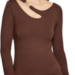 Guess Women’s Eco Eleanor Long Sleeve Top – Asymmetrical Buckle Cutout Fitted Top