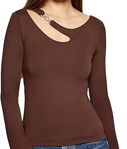 Guess Women’s Eco Eleanor Long Sleeve Top – Asymmetrical Buckle Cutout Fitted Top
