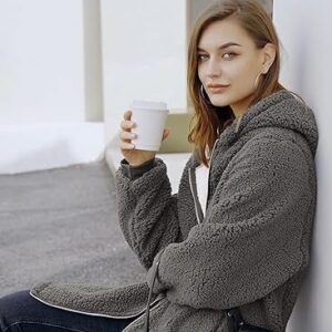 ReachMe Women’s Oversized Zip-Up Teddy Coat – Long Sherpa Hoodie with Deep Pockets