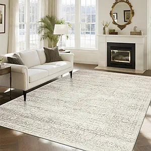 Srugn 8x10 Machine Washable Area Rug – Ultra-Soft Faux Wool Vintage Living Room Carpet