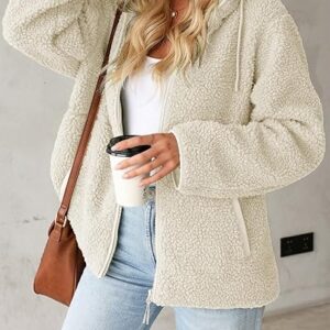 EVALESS Women’s Zip-Up Sherpa Hoodie – 2025 Fall/Winter Trendy Fuzzy Fleece Jacket with Pockets