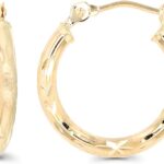 14K Solid Yellow Gold Diamond Star-Cut Hoop Earrings