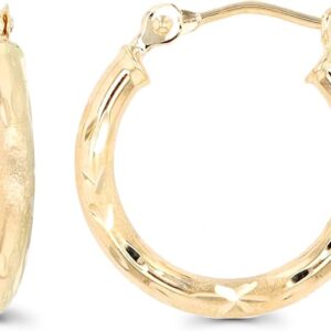 14K Solid Yellow Gold Diamond Star-Cut Hoop Earrings