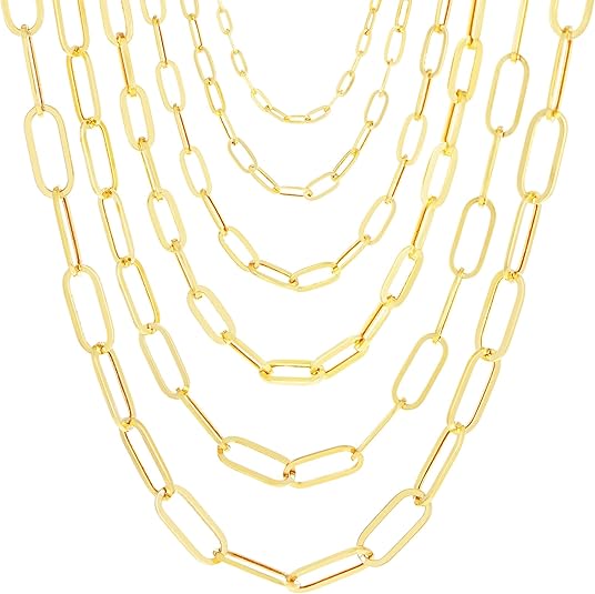 Nuragold 14K Real Yellow Gold Paperclip Chain Necklace