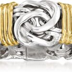 Ross-Simons Sterling Silver and 14kt Yellow Gold Graduated Byzantine Station Ring
