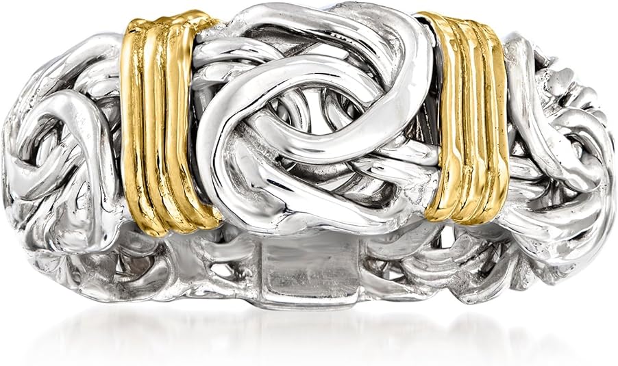 Ross-Simons Sterling Silver and 14kt Yellow Gold Graduated Byzantine Station Ring