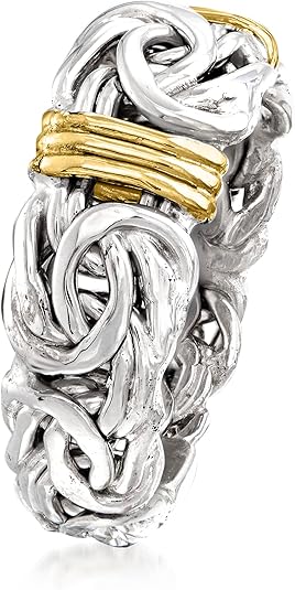 Ross-Simons Sterling Silver and 14kt Yellow Gold Graduated Byzantine Station Ring - Image 2