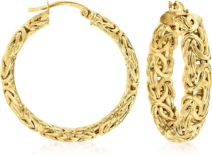 Ross-Simons 18kt Yellow Gold Over Sterling Silver Medium Byzantine Hoop Earrings